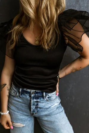 Mesh Flutter Ribbed Knit Top