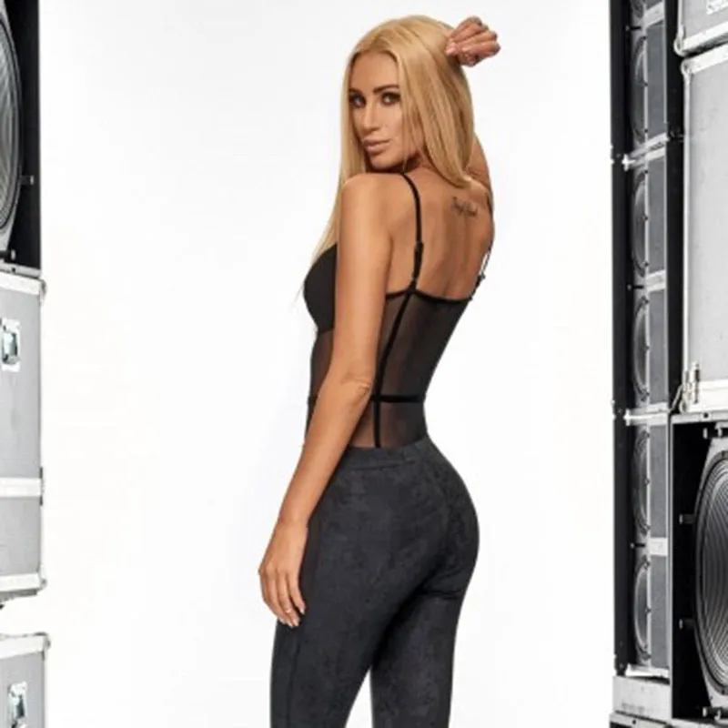 Mesh hollow out black sexy bodysuit