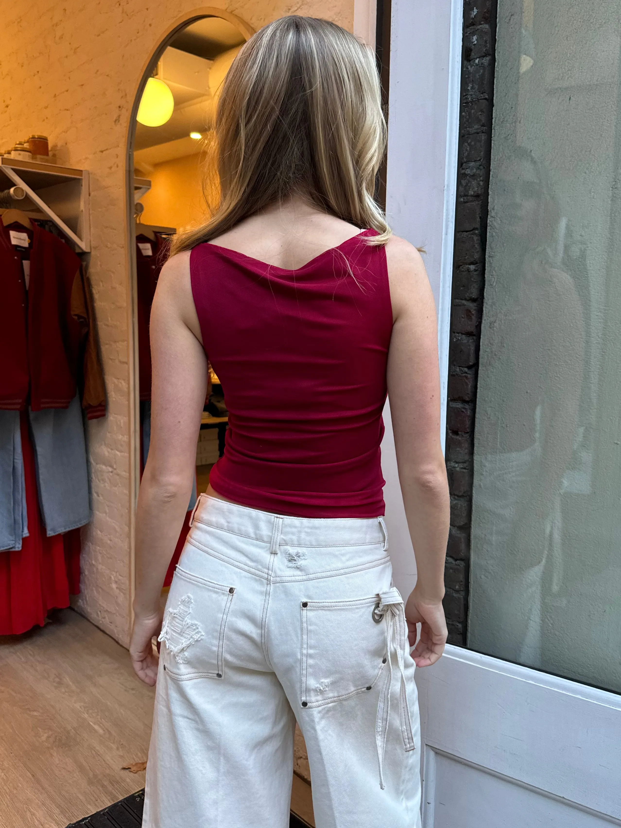 Mesh Second Skin Top in Cherry Red