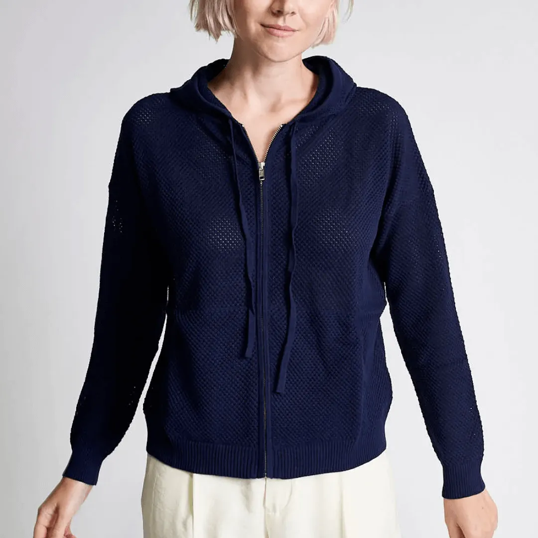 Mesh Zip Up Hoodie in Navy