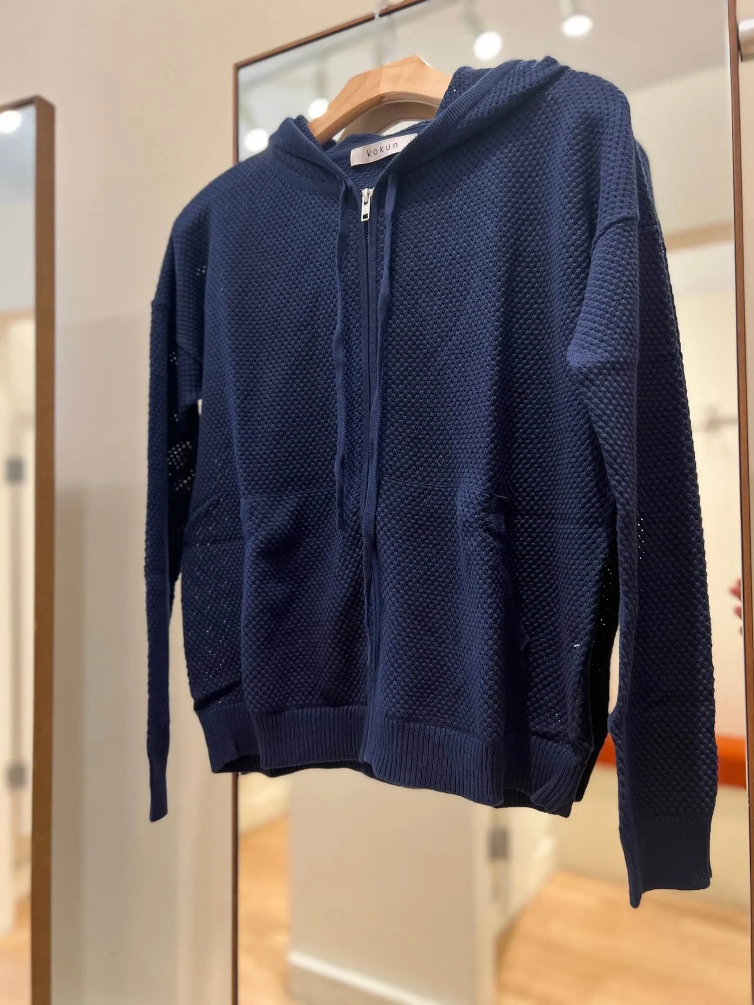 Mesh Zip Up Hoodie in Navy
