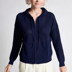 Mesh Zip Up Hoodie in Navy