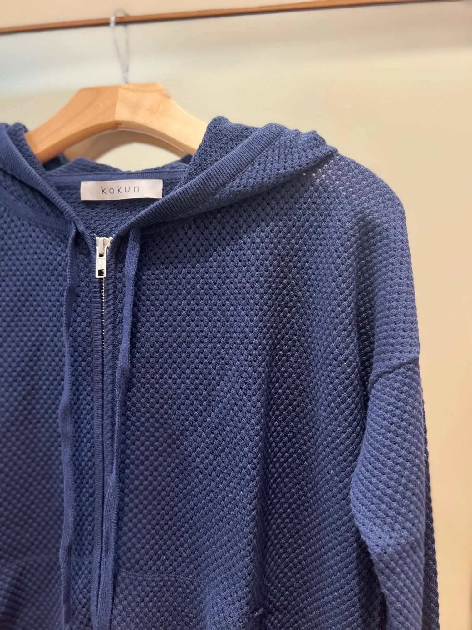 Mesh Zip Up Hoodie in Navy