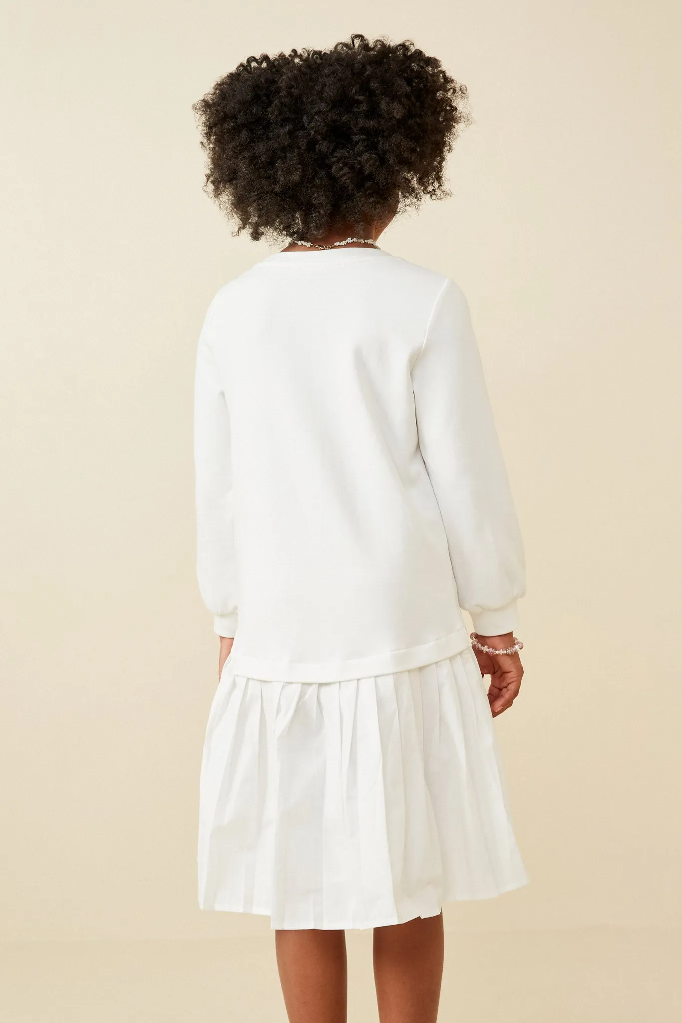 Mix Media Pleated Skirt Long Sleeve Dress
