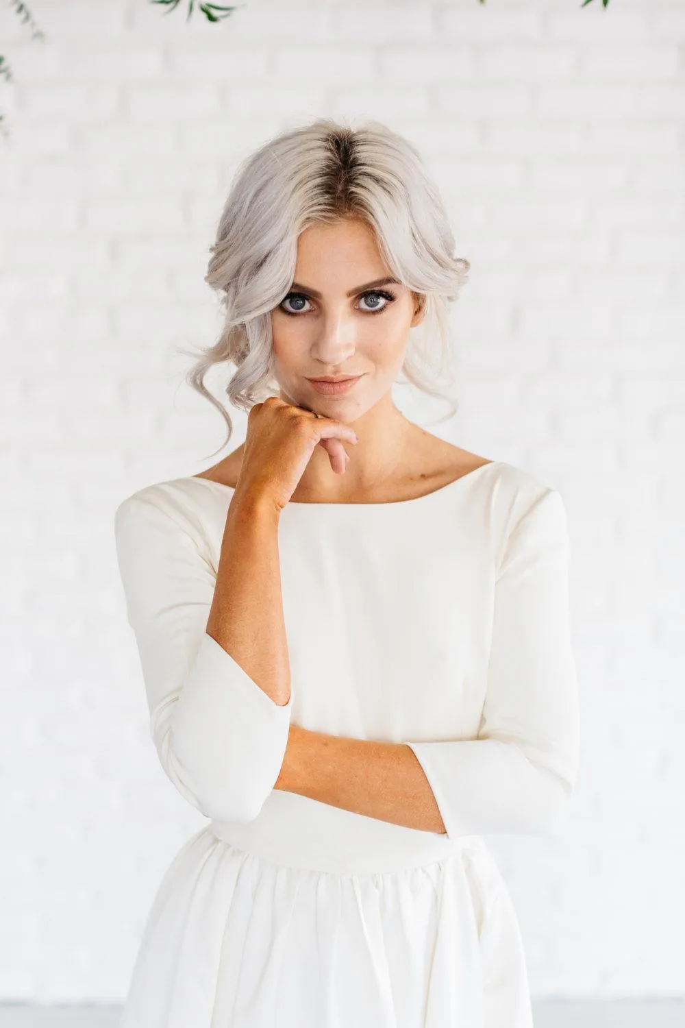 Modern Simple Long Sleeve A-Line Satin Wedding Dress With Open Back-ET_711539