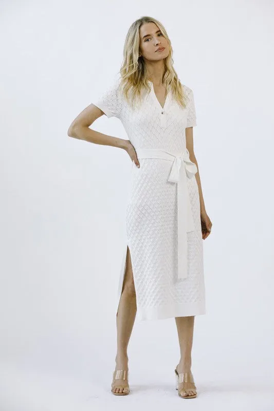 MONOCHROMATIC DIAMOND TEXTURED MIDI DRESS