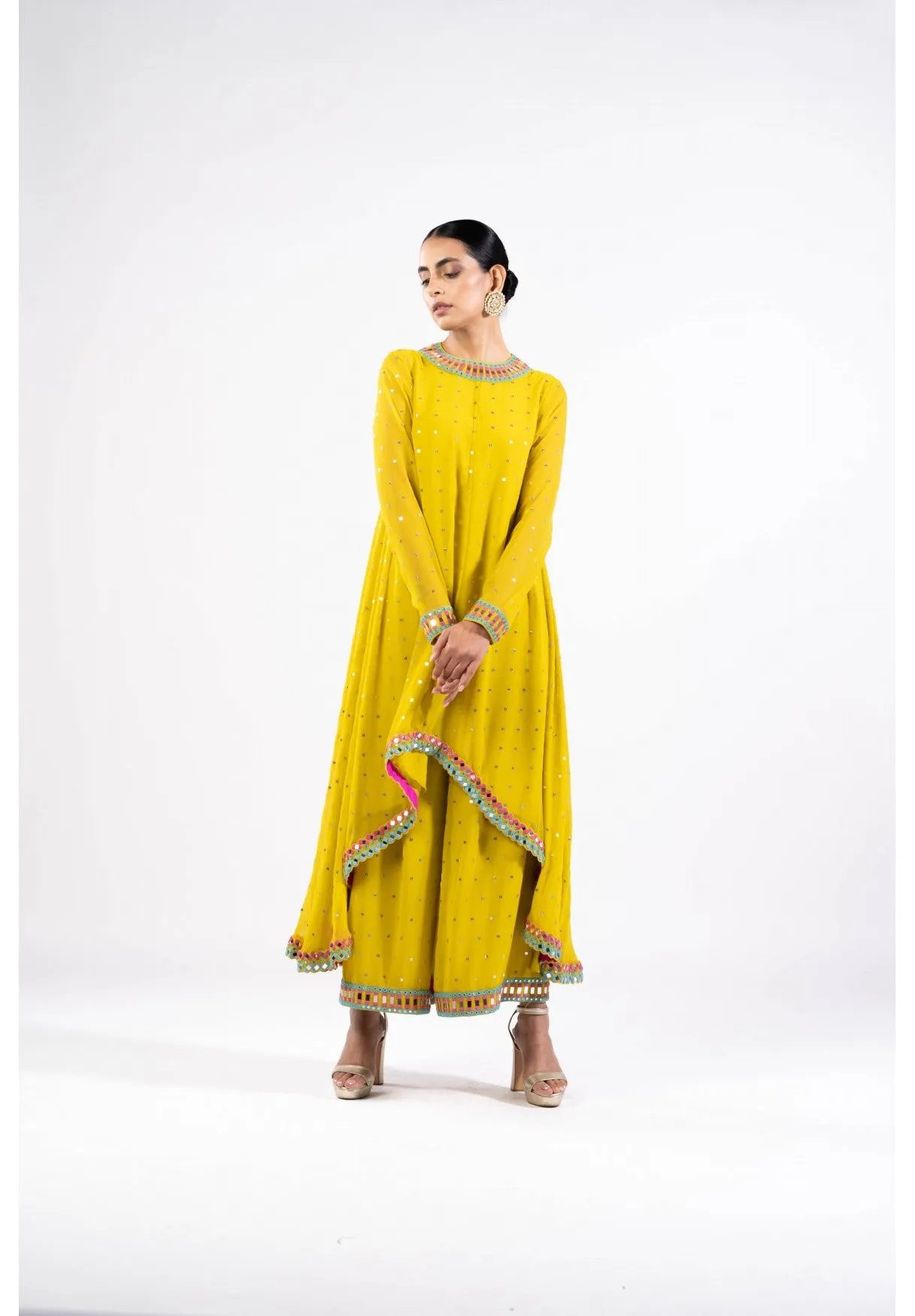Moss Green Asymmetrical Kurta Set
