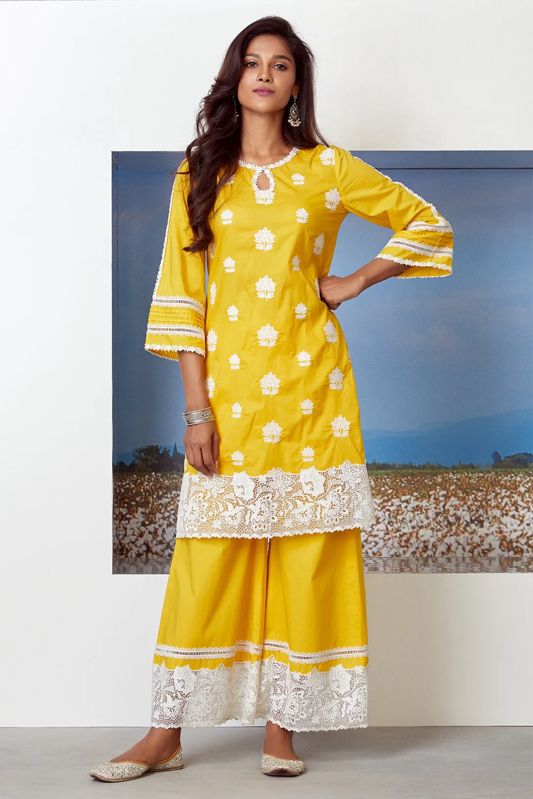 Mulmul Cotton Sunkissed Kurta with Sunkissed Palazzo