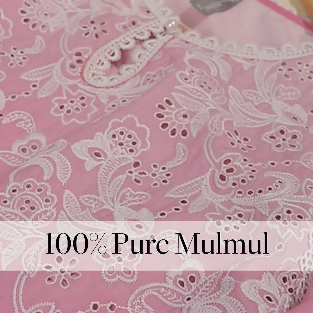 Mulmul Cotton Tista Pink Kurta With Tista Pink Palazzo