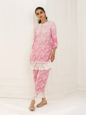 Mulmul Cotton Tista Pink Kurta With Tista Pink Palazzo