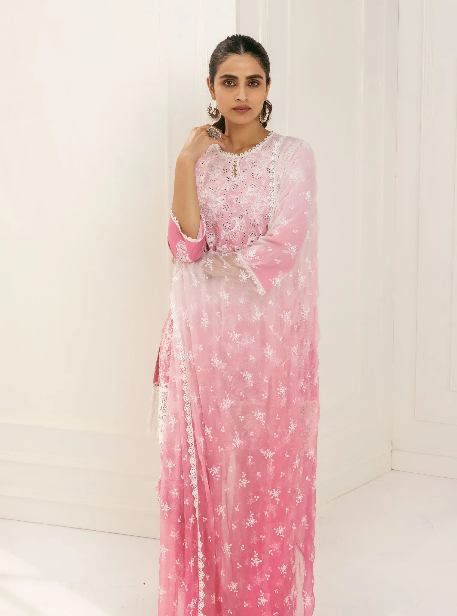 Mulmul Cotton Tista Pink Kurta With Tista Pink Palazzo