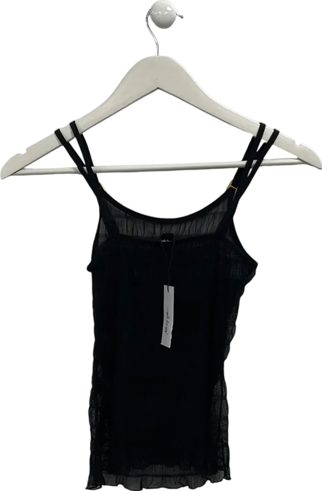 Nasty Gal Black Ruched Mesh Cami Top UK XS