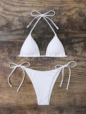 New Shein Halter Triangle Tie Side Bikini Swimsuit in White, Sz M! Fits True
