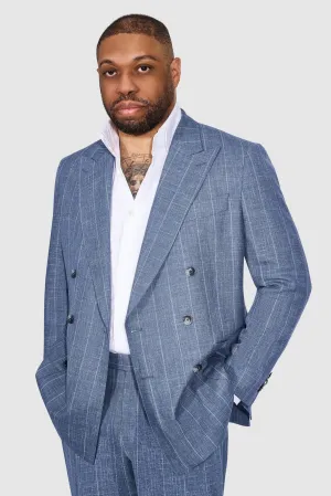 New SUITREVIEW Elmhurst Slate Blue Wool, Silk, Linen Loro Piana Wide Stripe DB Suit - Size 38R, 42S, 42R, 44R (Other Sizes Special Order)