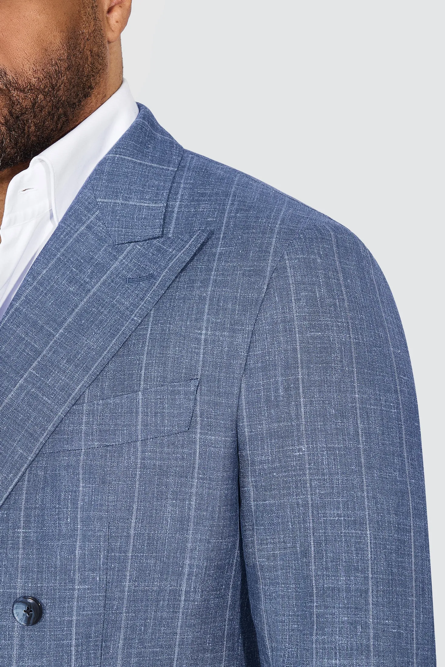 New SUITREVIEW Elmhurst Slate Blue Wool, Silk, Linen Loro Piana Wide Stripe DB Suit - Size 38R, 42S, 42R, 44R (Other Sizes Special Order)