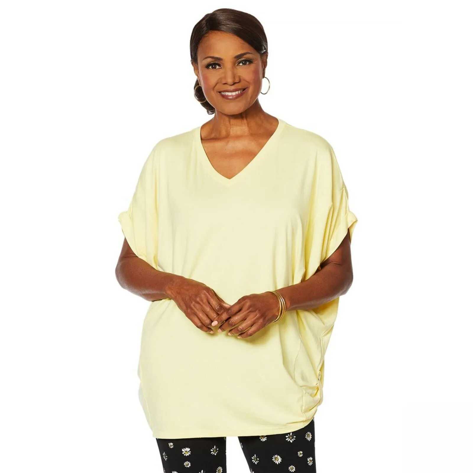 Nina Leonard Women's Plus Size Dolman Sleeve Tunic With Side Buttons