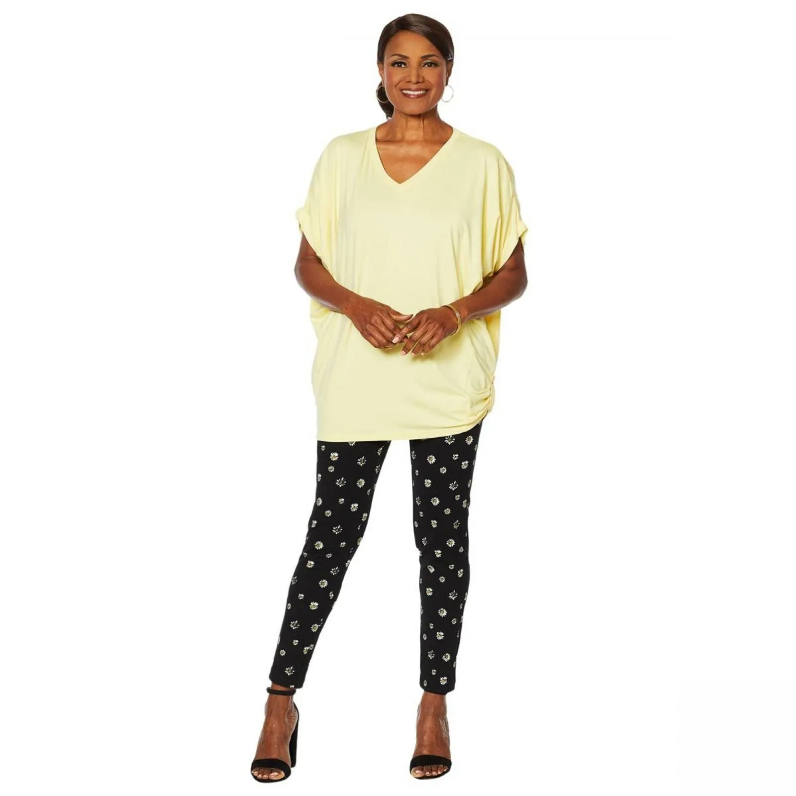 Nina Leonard Women's Plus Size Dolman Sleeve Tunic With Side Buttons