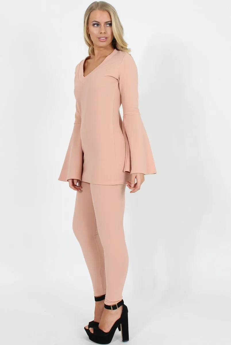 Nude Bell Sleeve Two Piece Set- Terry
