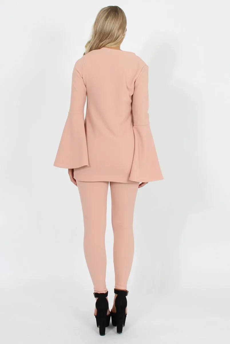 Nude Bell Sleeve Two Piece Set- Terry