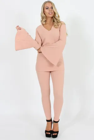 Nude Bell Sleeve Two Piece Set- Terry