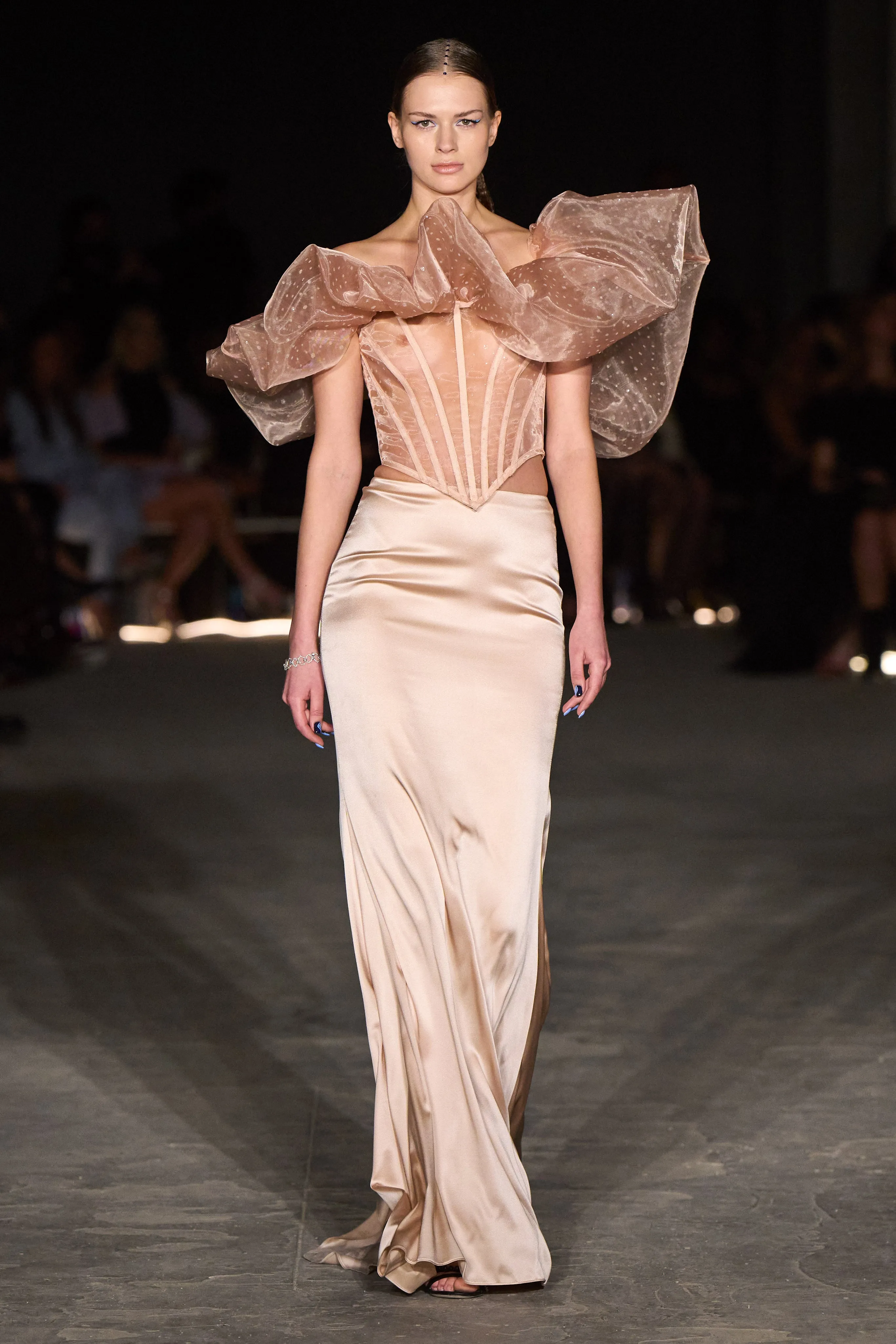 Nude Crystallized Mesh Bubble Corset Top