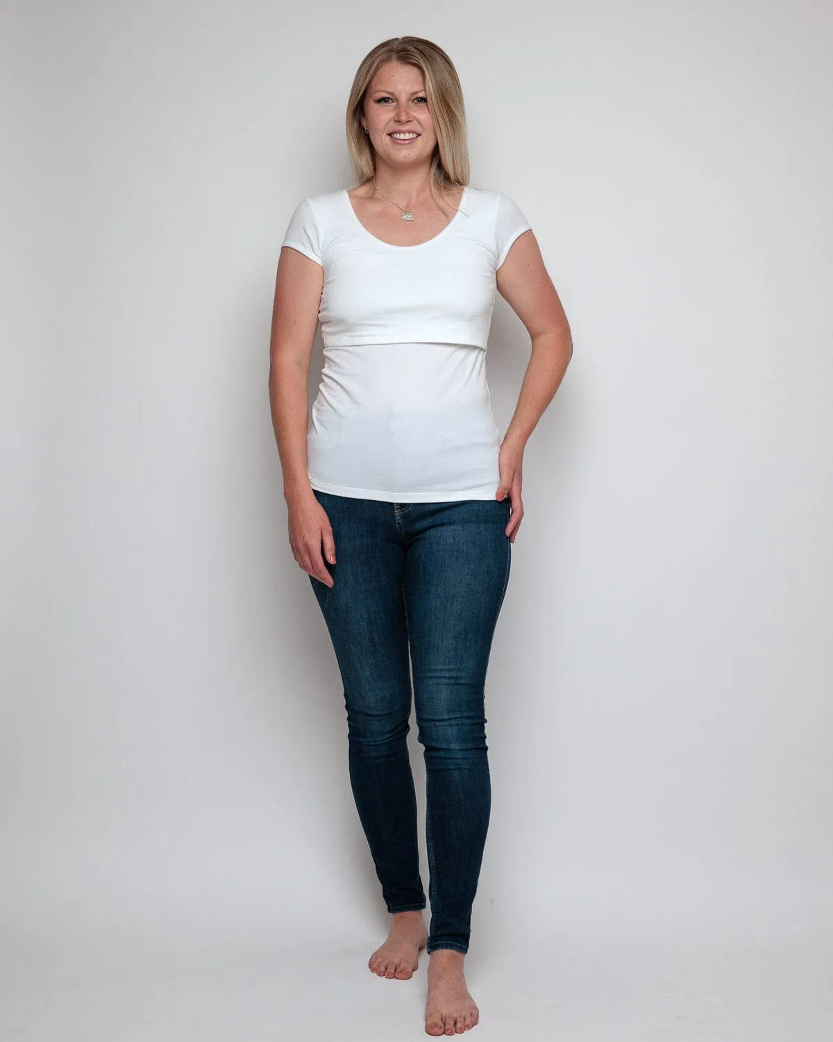 Nursing Short Sleeve Twin Pack Cotton T-Shirt | White & Navy/White Stripe