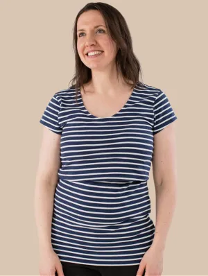 Nursing Short Sleeve Twin Pack Cotton T-Shirt | White & Navy/White Stripe
