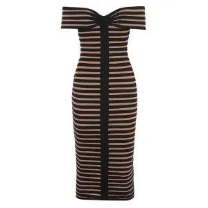 Off the Shoulder Striped Bandage Midi Dress