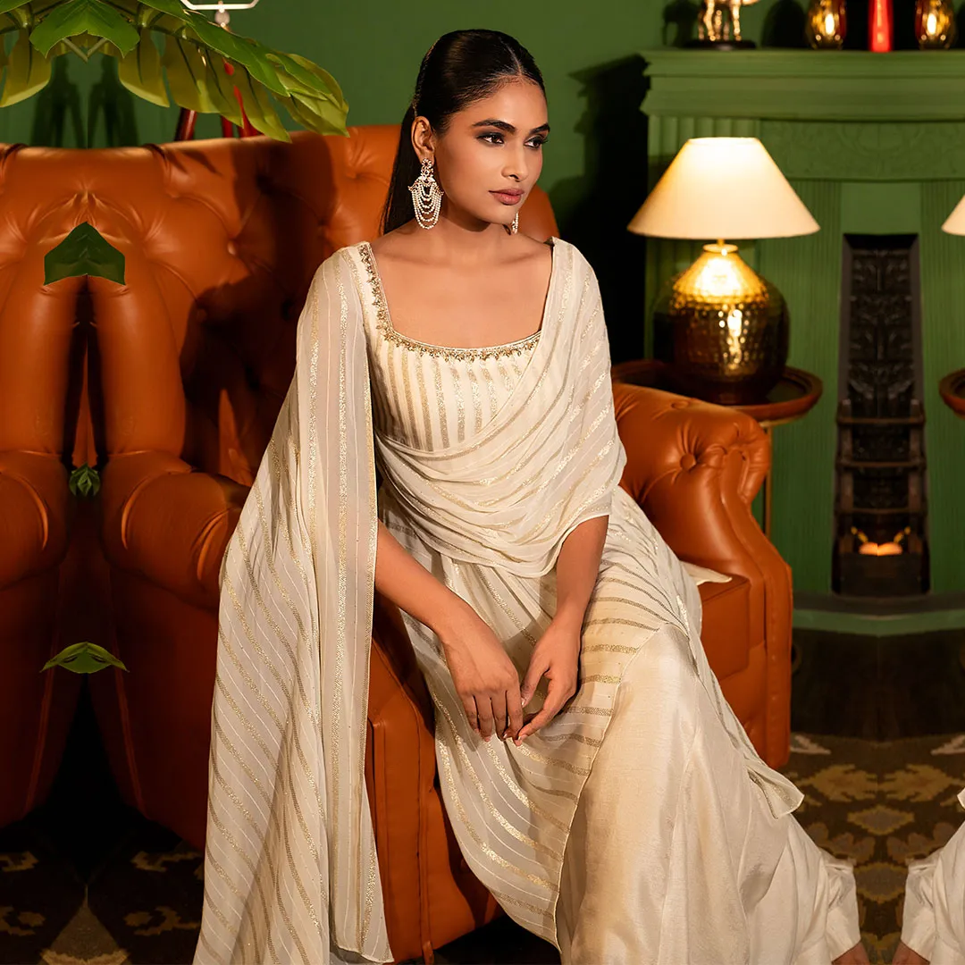 Off-White Indo Fusion Assymetric Dress & Palazzo Set