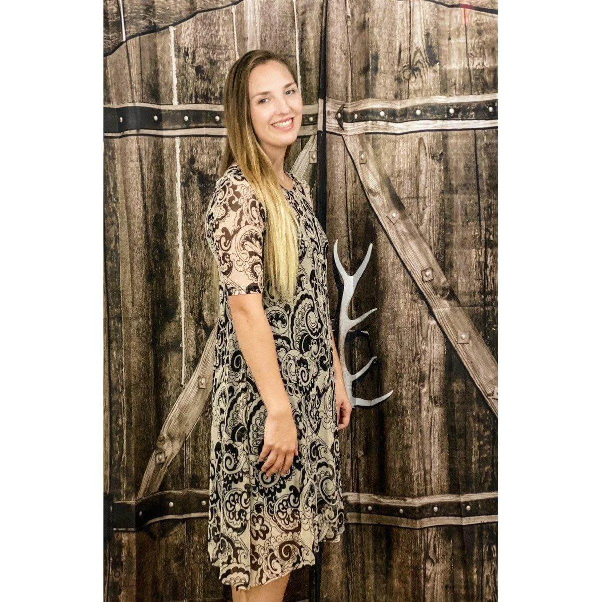 PAISLEY MESH COMBO ASYMMETRICAL DRESS