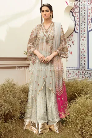 Pakistani Bridal Sharara with Tulle Blue Shirt #BS111