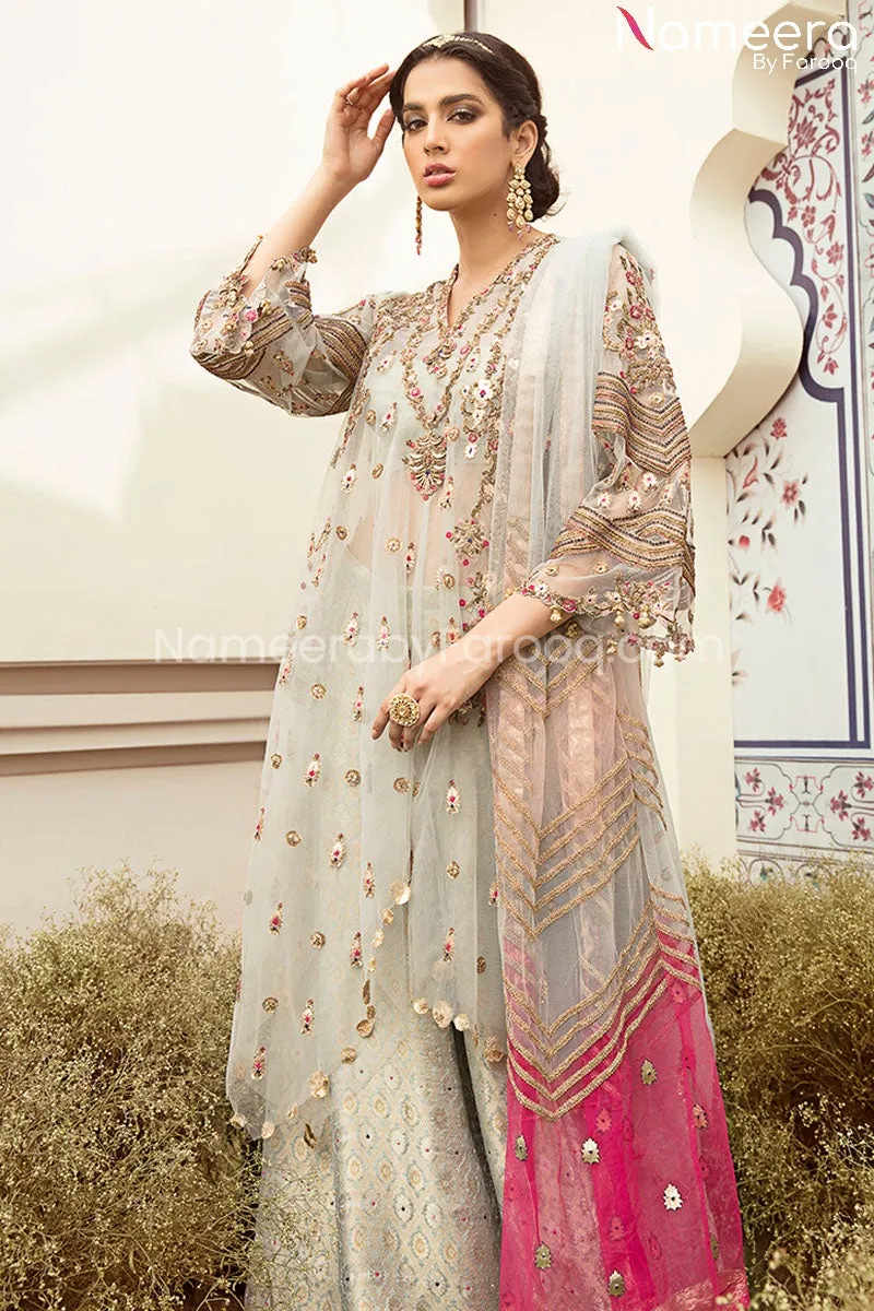 Pakistani Bridal Sharara with Tulle Blue Shirt #BS111