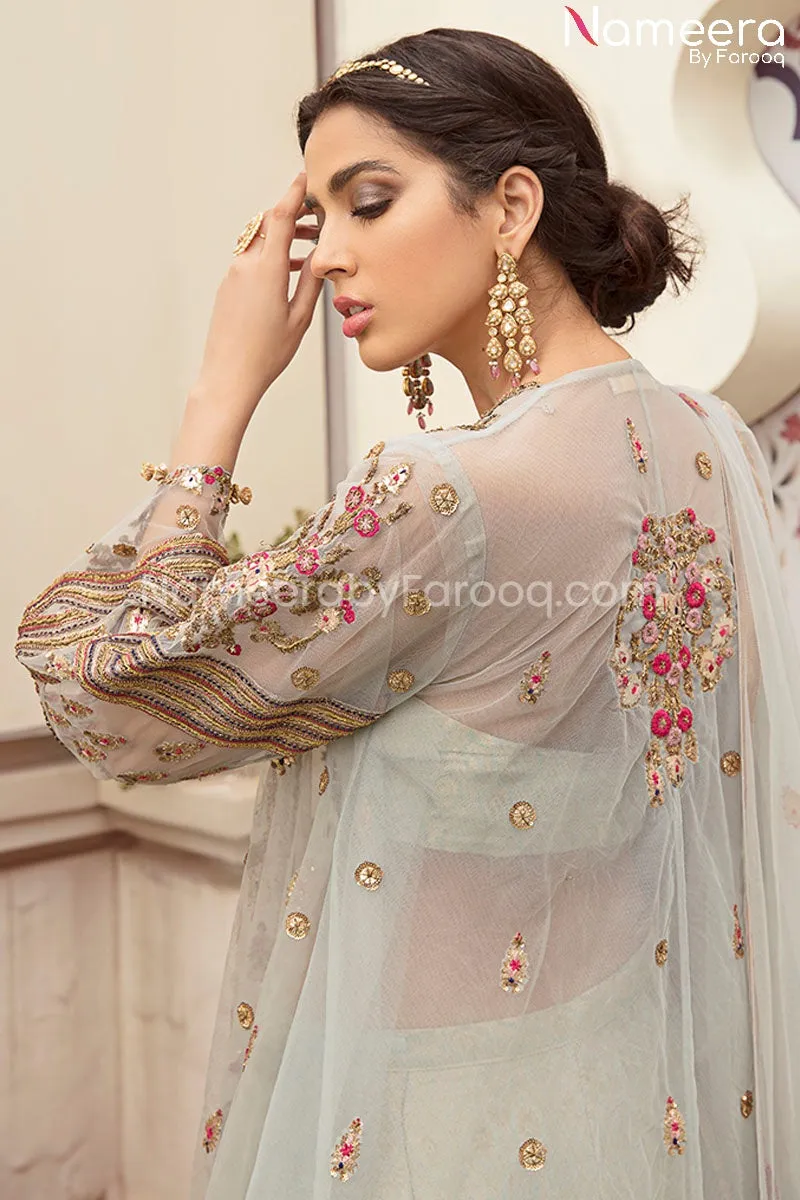 Pakistani Bridal Sharara with Tulle Blue Shirt #BS111
