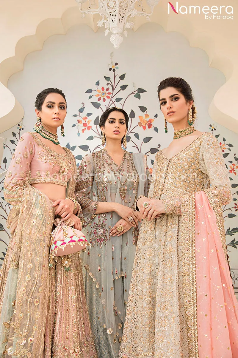 Pakistani Bridal Sharara with Tulle Blue Shirt #BS111