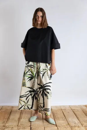 Palm Print Poplin Palazzo Pant
