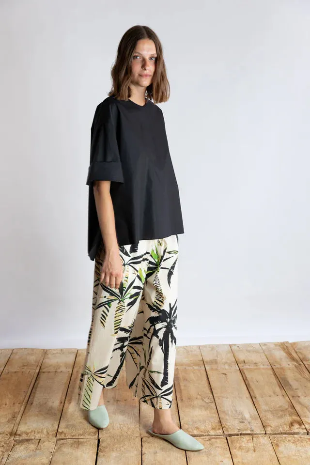 Palm Print Poplin Palazzo Pant