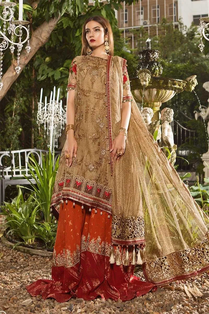 Paplam Shirt Farshi Gharara In Mehndi Green Color Model# C 1855