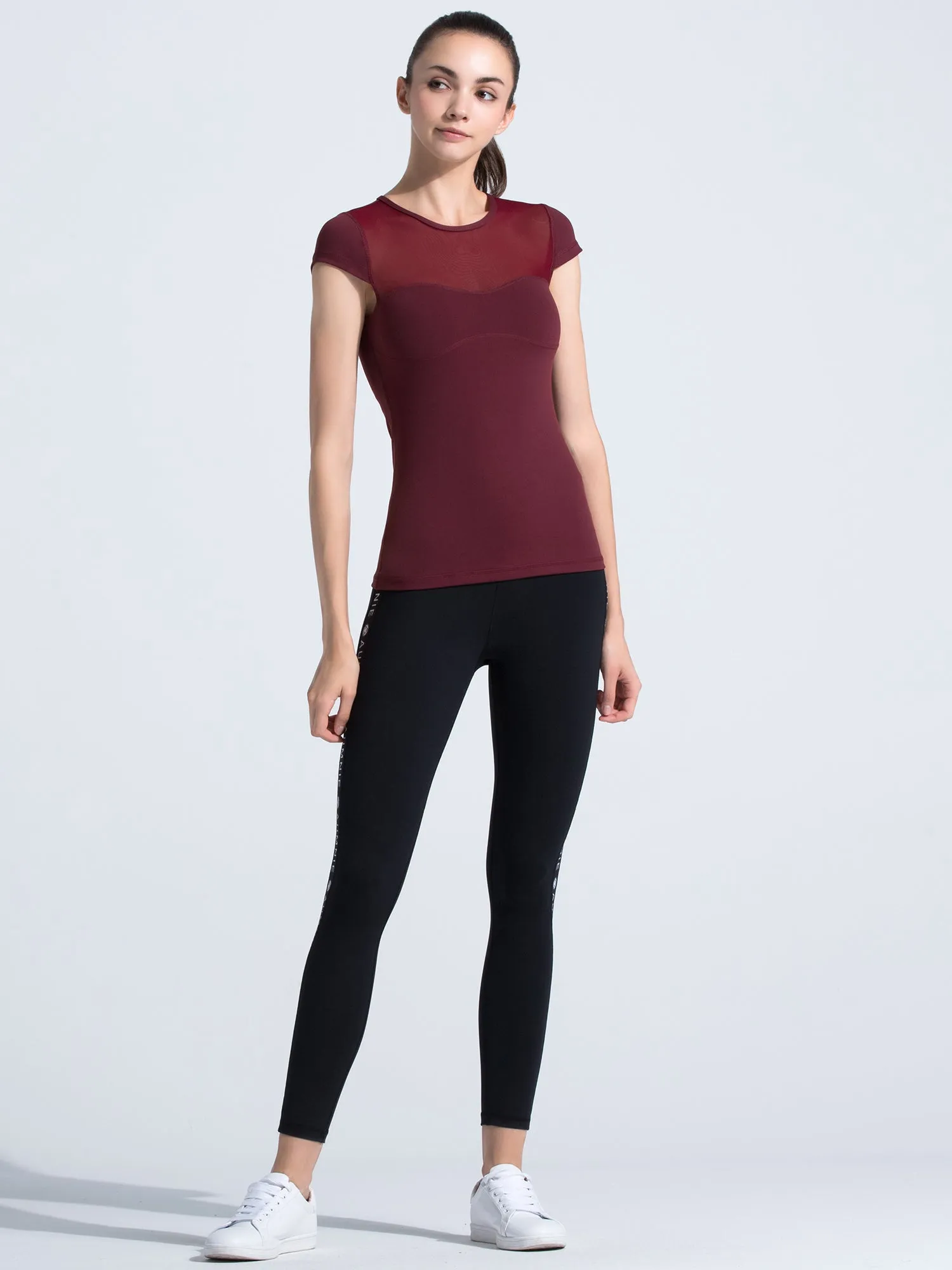 PEARL TEE, BORDEAUX/BORDEAUX MESH