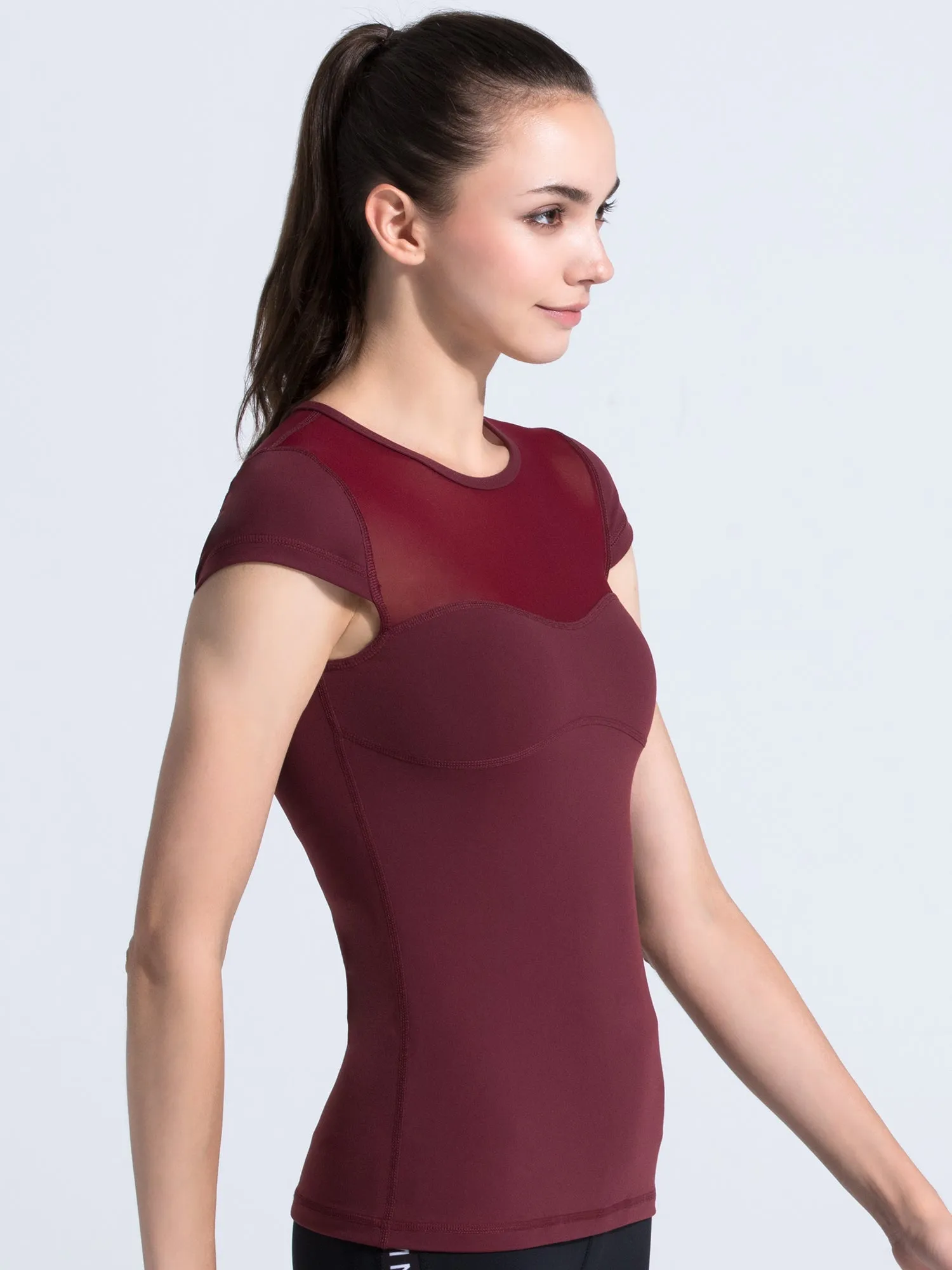 PEARL TEE, BORDEAUX/BORDEAUX MESH
