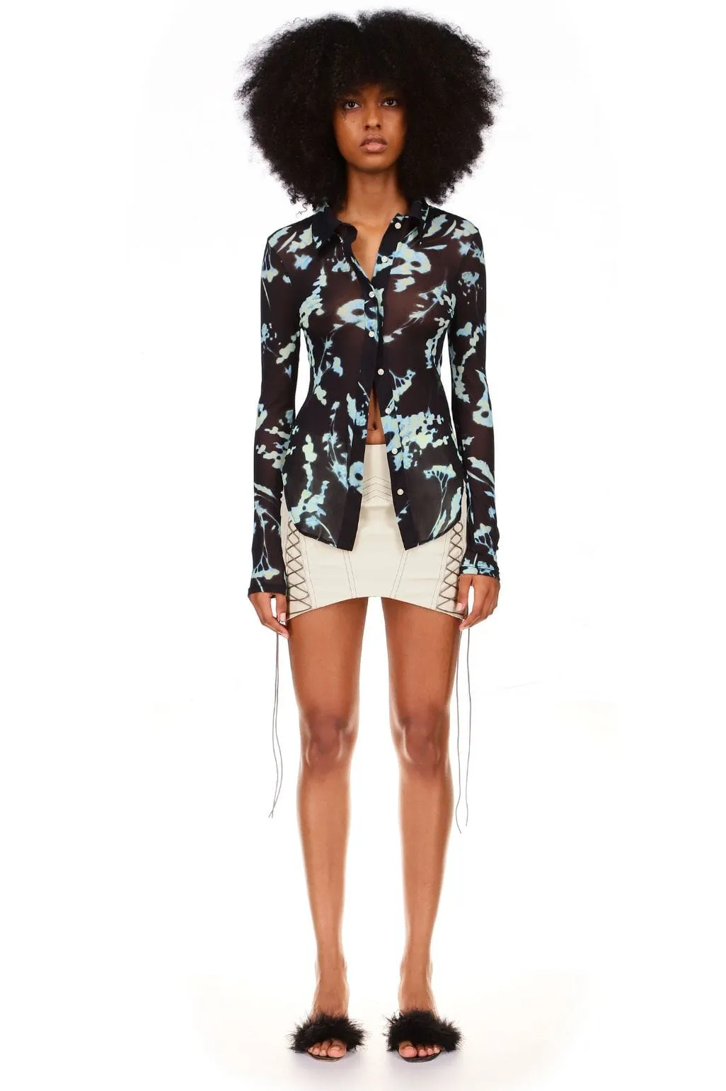 Phantom Flower Button Down Mesh Top