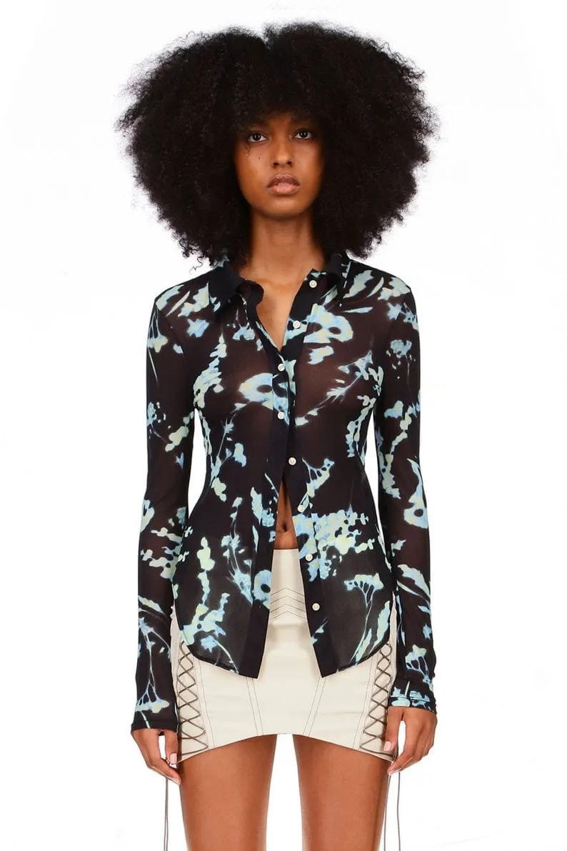 Phantom Flower Button Down Mesh Top