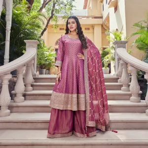 Pink Embellished Anarkali Palazzo Set