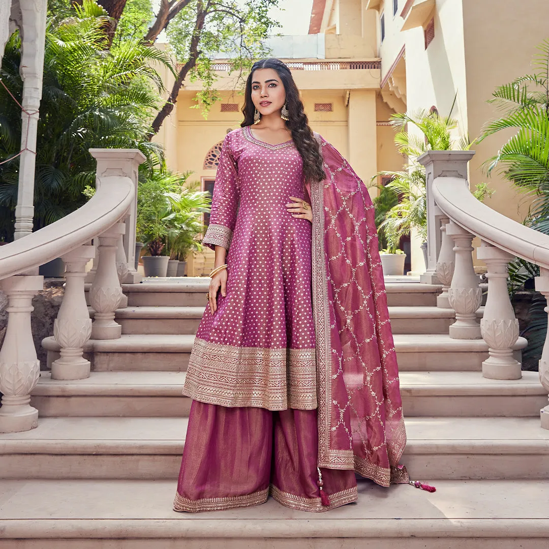 Pink Embellished Anarkali Palazzo Set