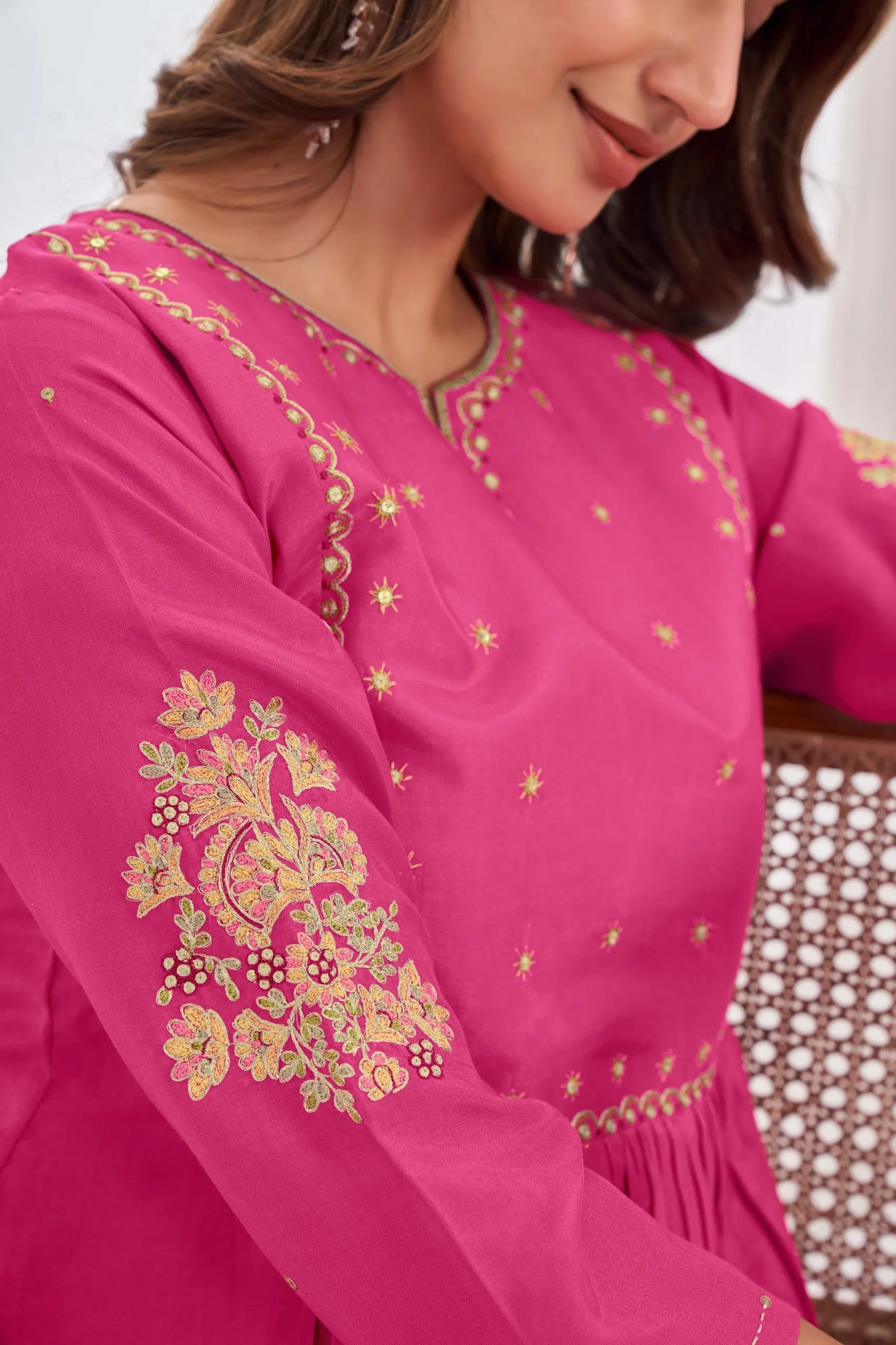 Pink Kurta Set with  Hand Pitta Work