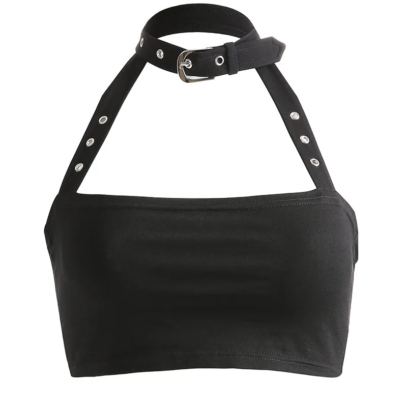 [@pinksplice] “METAL BUCKLE HALTER VEST” CROP TOPS W031104REVIEW