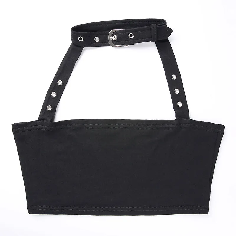[@pinksplice] “METAL BUCKLE HALTER VEST” CROP TOPS W031104REVIEW