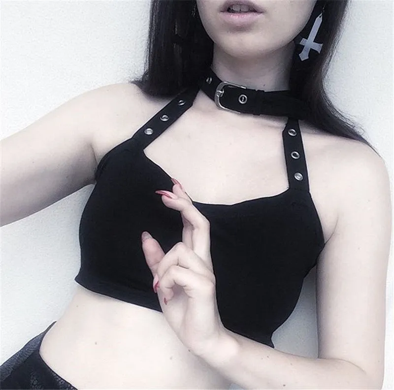 [@pinksplice] “METAL BUCKLE HALTER VEST” CROP TOPS W031104REVIEW