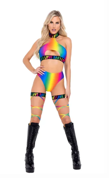 Pirde Rainbow Halter Neck Keyhole Top - 6138