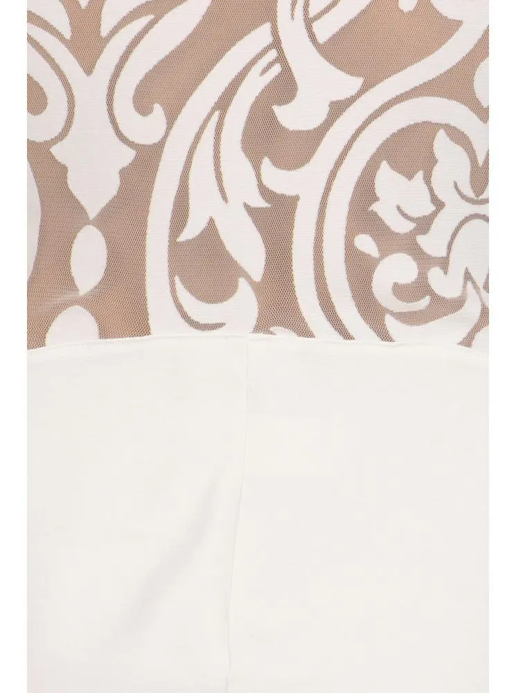 Plus Size Graceful Victorian Print Mesh White Midi Dress