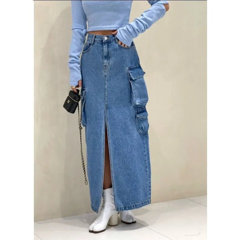 Pocket Denim Long Skirt